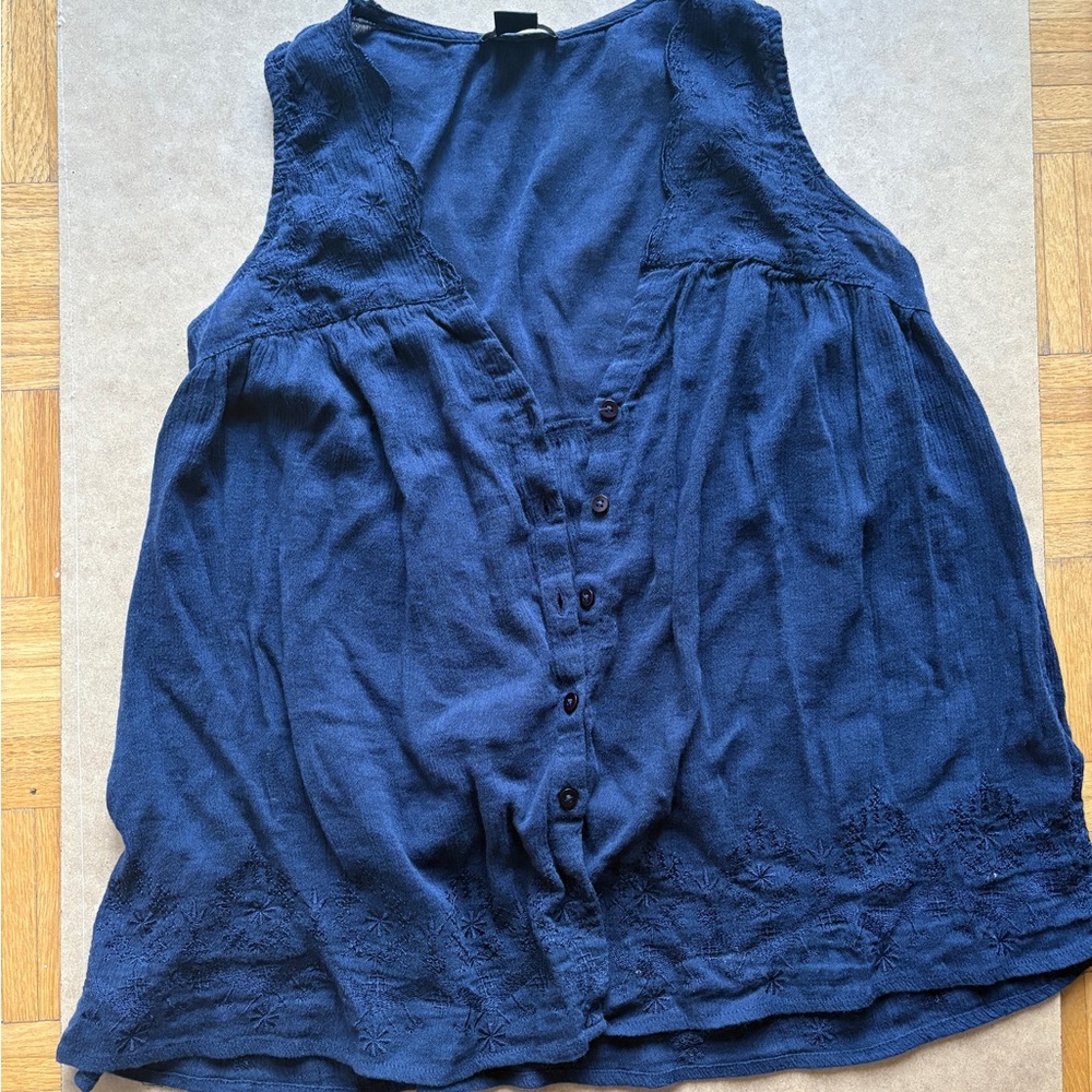 Lucky Brand Navy Button-Down Blouse